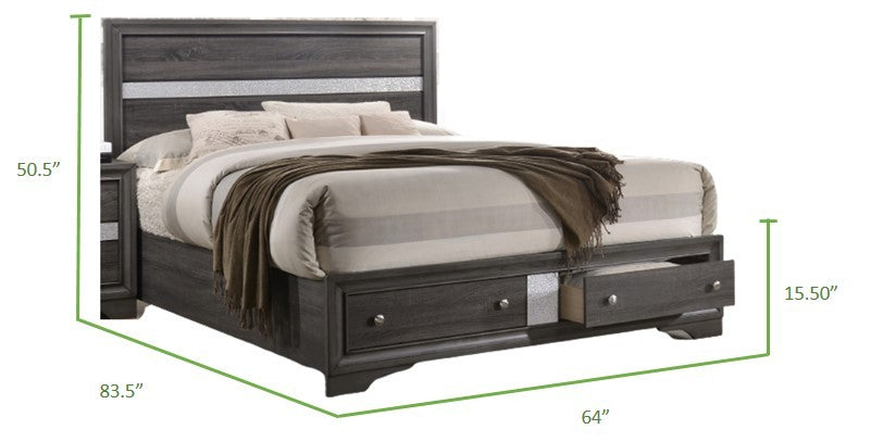 Matrix Traditional Queen Size Storage Bed Made With Wood In Gray Box Spring Not Required Queen Grey Wood Gray Bedroom Traditional Storage Included Solid Wood Mdf Wood