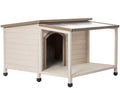 Outdoor Fir Wood Dog House With An Open Roof Ideal For Medium To Large Dogs. Dog House With Large Terrace With Clear Roof.Weatherproof Asphalt Roof And Treated Wood. Cream Solid Wood