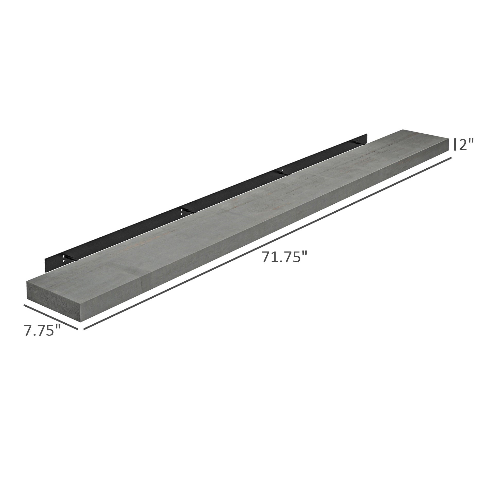 Homcom 72 Inch Fireplace Mantel, Floating Farmhouse Solid Fir Wood Shelf, Handmade Heavy Duty Wall Mounted Shelf, With Metal Bracket, Rustic Gray Gray Wood