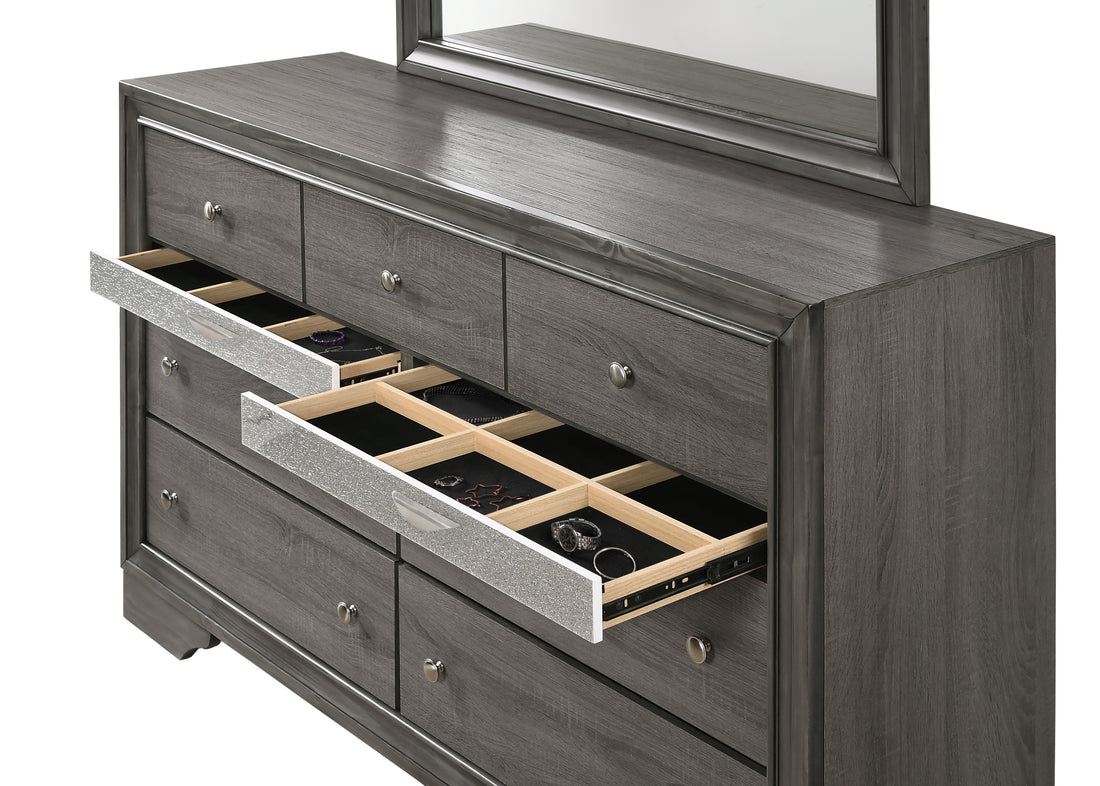 Matrix Traditional 7 Drawer Dresser Made With Wood In Gray Grey Gray Drawer 5 Drawers & Above Bedroom Dovetail Joints Traditional Solid Wood Mdf Wood