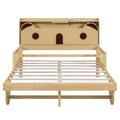 Full Size Car Bed With Bear Shaped Headboard, Usb And Led, Natural Box Spring Not Required Full Natural Bedroom Bed Frame Solid Wood Mdf