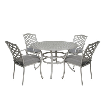 Stylish Outdoor Aluminum 5 Piece Round Dining Set, Basalt Wheat Aluminium