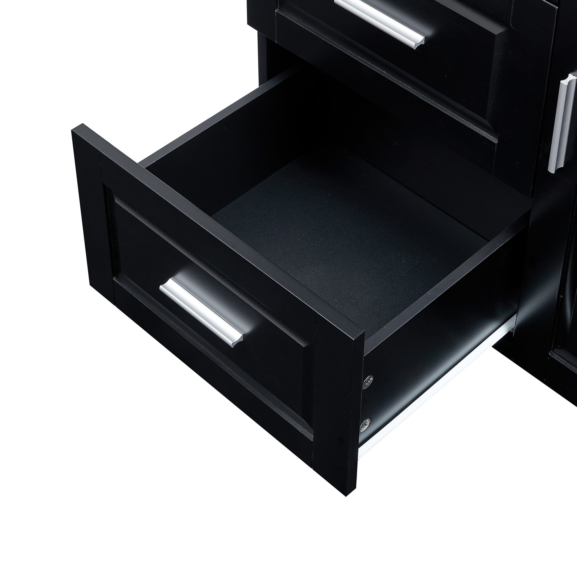 Tall And Wide Storage Cabinet With Doors For Bathroom Office, Three Drawers, Black Black Mdf