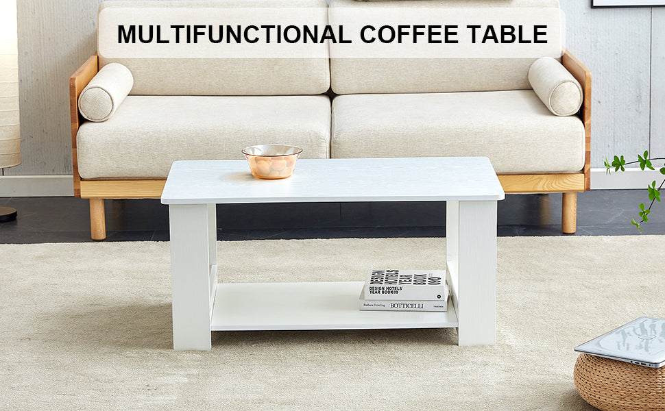 A Modern And Minimalist White Double Layered Rectangular Coffee Table And Coffee Table. Mdf Material Is More Durable And Suitable For Living Rooms, Bedrooms, And Study Rooms. 19.6 "*35.4"*16.5 "Ct