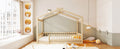 Full Size Wood Bed House Bed Frame With Fence, For Kids, Teens, Girls, Boys,Natural Box Spring Not Required Full Natural Wood Pine Bed Frame Wood