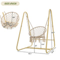 Swing Chair Handmade Macrame Swing Hammock Chair With Stand Cream Color Metal