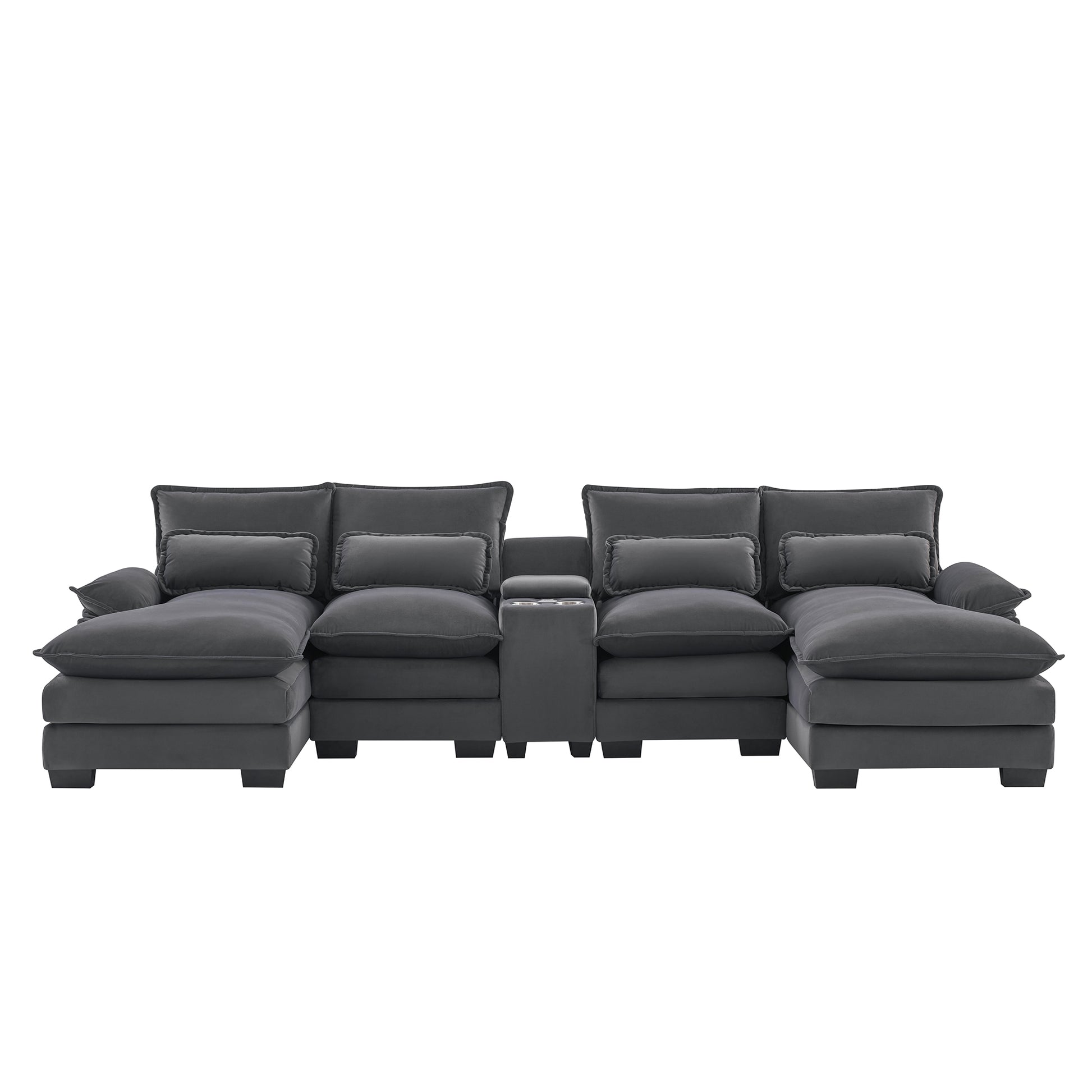 123*55" Modern U Shaped Sofa With Console,Cupholders And Usb Ports,6 Seat Upholstered Symmetrical Indoor Furniture,Sleeper Couch Set With Chaise For Living Room,Apartment,2 Colors Gray Velvet 6 Seat