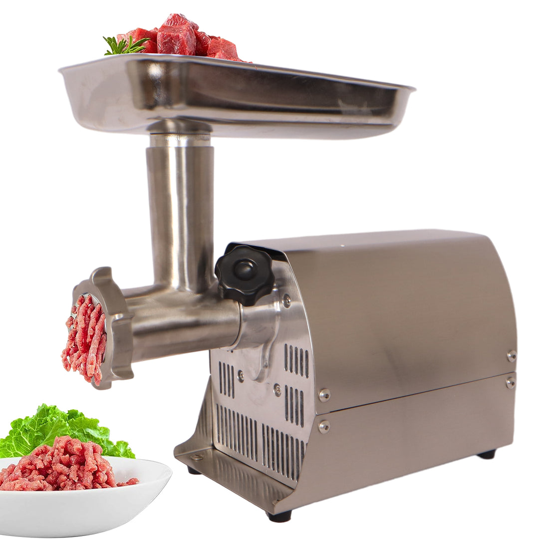 Meat Grinder Commercial Meat Grinding Machine Electric Meat Chopper Mincer With 4 6 8Mm Grinding Plates & Stuffing Tubes Stainless Steel Aqua Grey Kitchen Stainless Steel