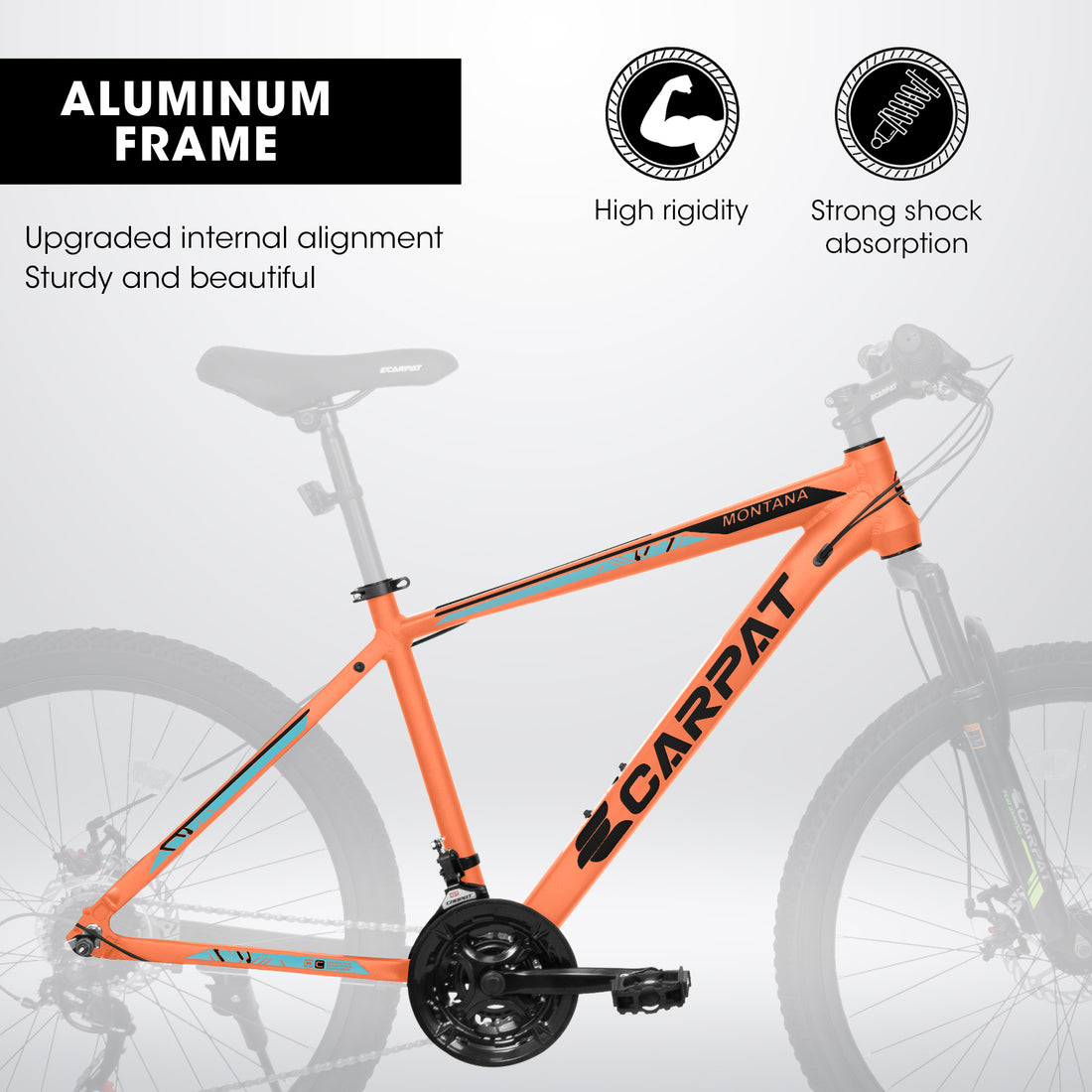 A26322 26 Inch Mountain Bike Adult Aluminum Frame Shock Absorbing Front Fork Bike 21 Speed Disc Brake Mountain Bike Orange Aluminium