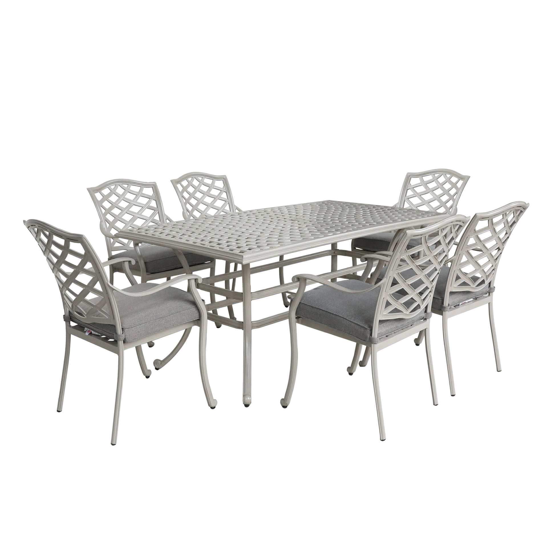 Modern Outdoor 7 Piece Aluminum Dining Set, Basalt Wheat Aluminium