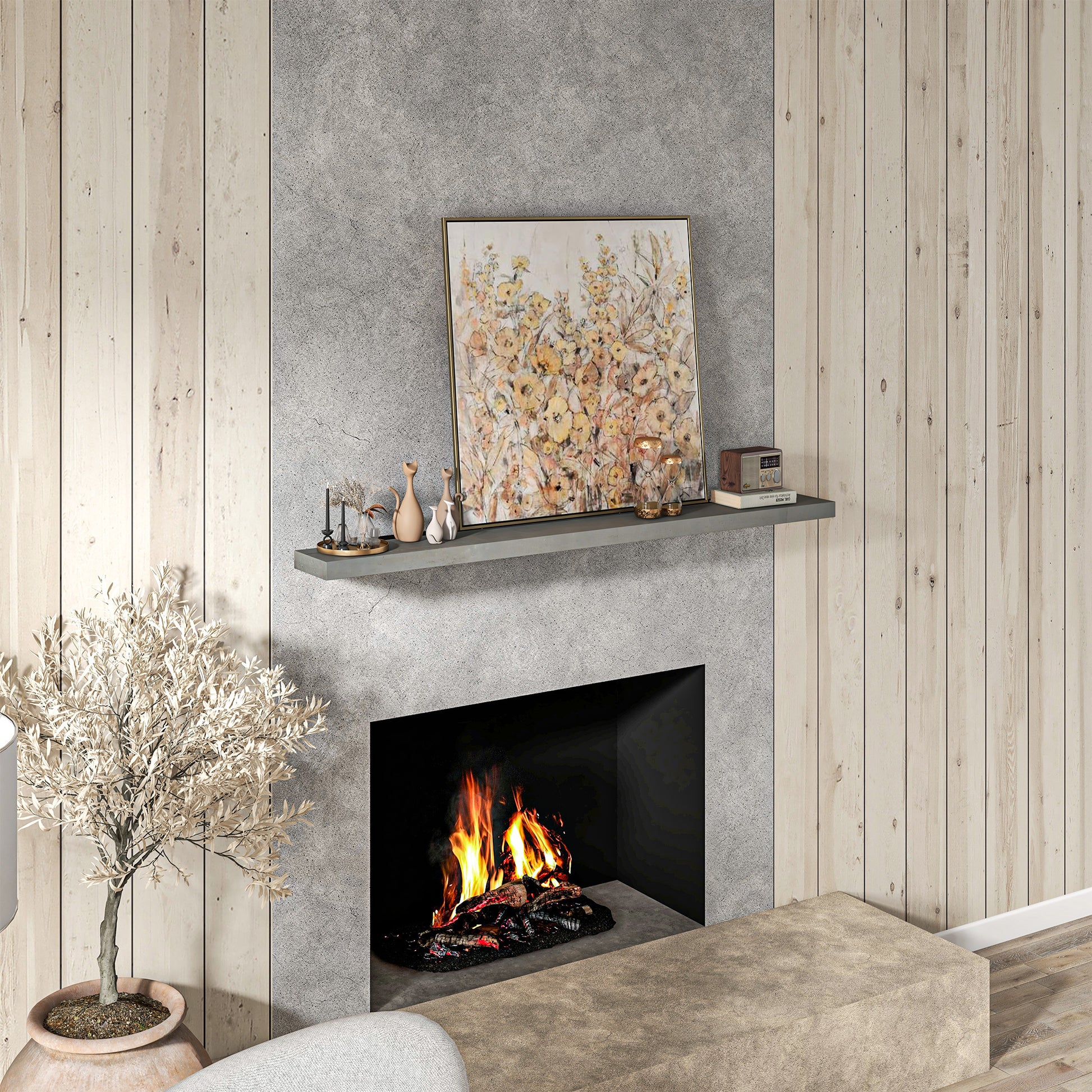 Homcom 72 Inch Fireplace Mantel, Floating Farmhouse Solid Fir Wood Shelf, Handmade Heavy Duty Wall Mounted Shelf, With Metal Bracket, Rustic Gray Gray Wood