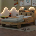 Full Size Car Bed With Bear Shaped Headboard, Usb And Led, Natural Box Spring Not Required Full Natural Bedroom Bed Frame Solid Wood Mdf