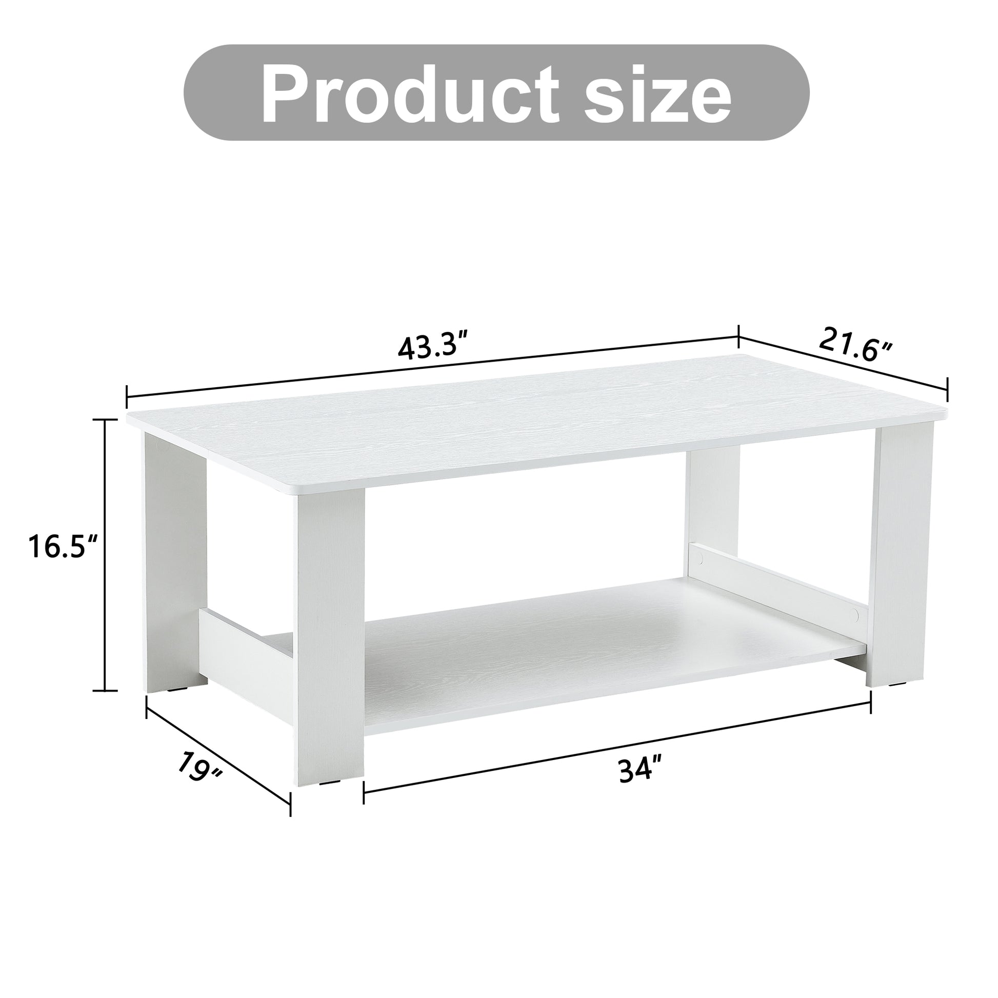 A Modern And Practical White Coffee Table And Coffee Table. The Double Layered Coffee Table Is Made Of Mdf Material,. Suitable For Living Room, Bedroom, And Study.43.3"*21.6"*16.5" Ct 16 White Mdf