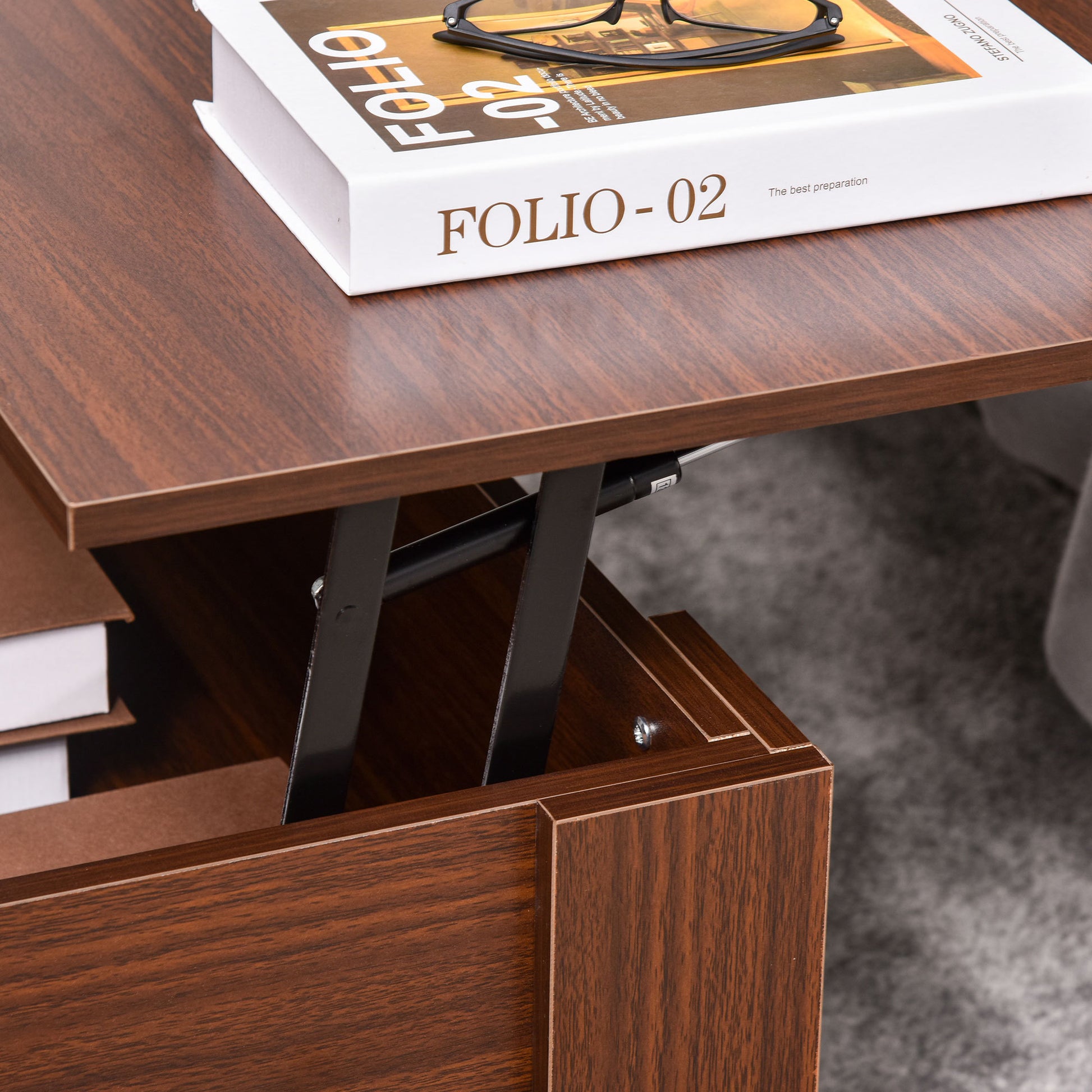 Homcom 39" Lift Top Coffee Table With Hidden Storage Compartment And Open Shelf, Pop Up Coffee Table For Living Room, Brown Brown Particle Board