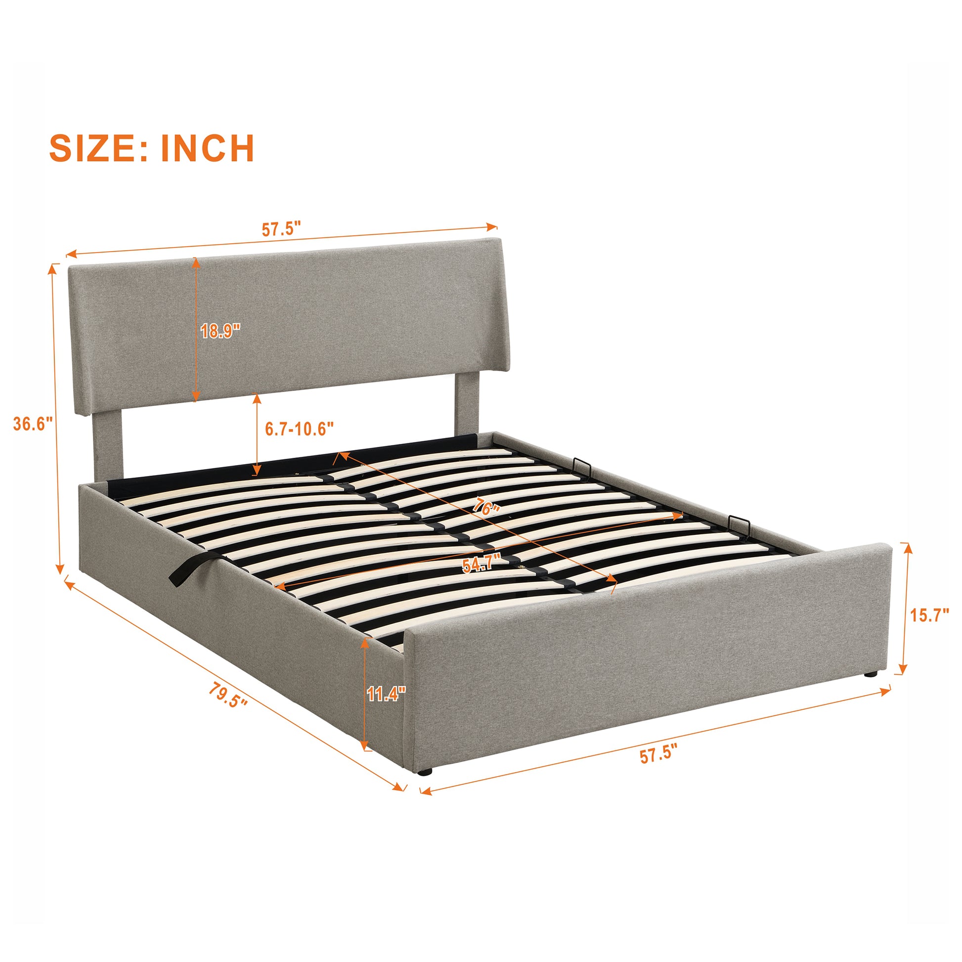 Full Size Sleigh Bed With Side Tilt Hydraulic Storage System, Linen Upholstery, Gray Gray Linen