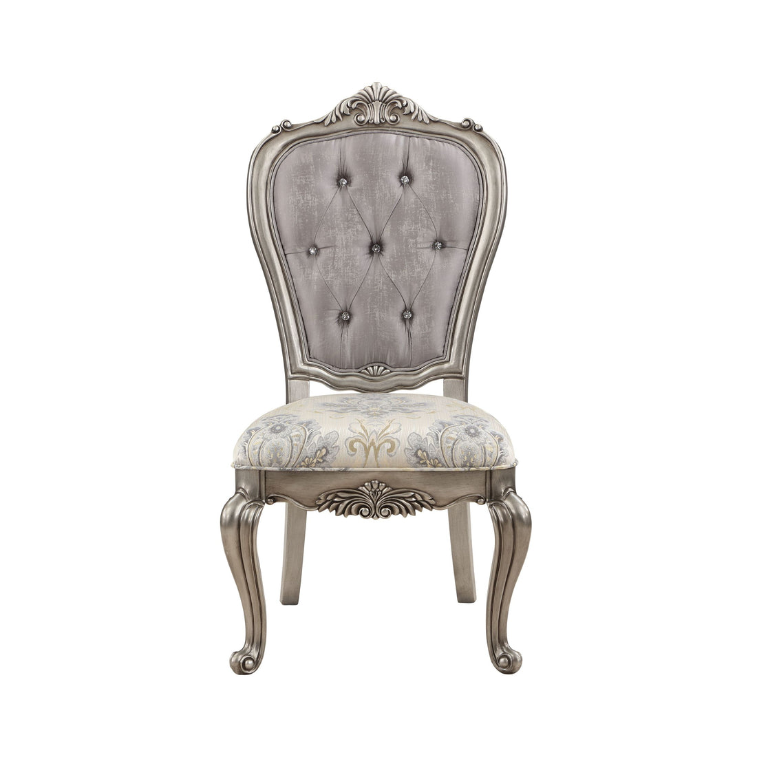 Ariadne Arm Chair Set 2 , Velvet & Antique Plantinum Finish Dn02283 Light Gray Fabric