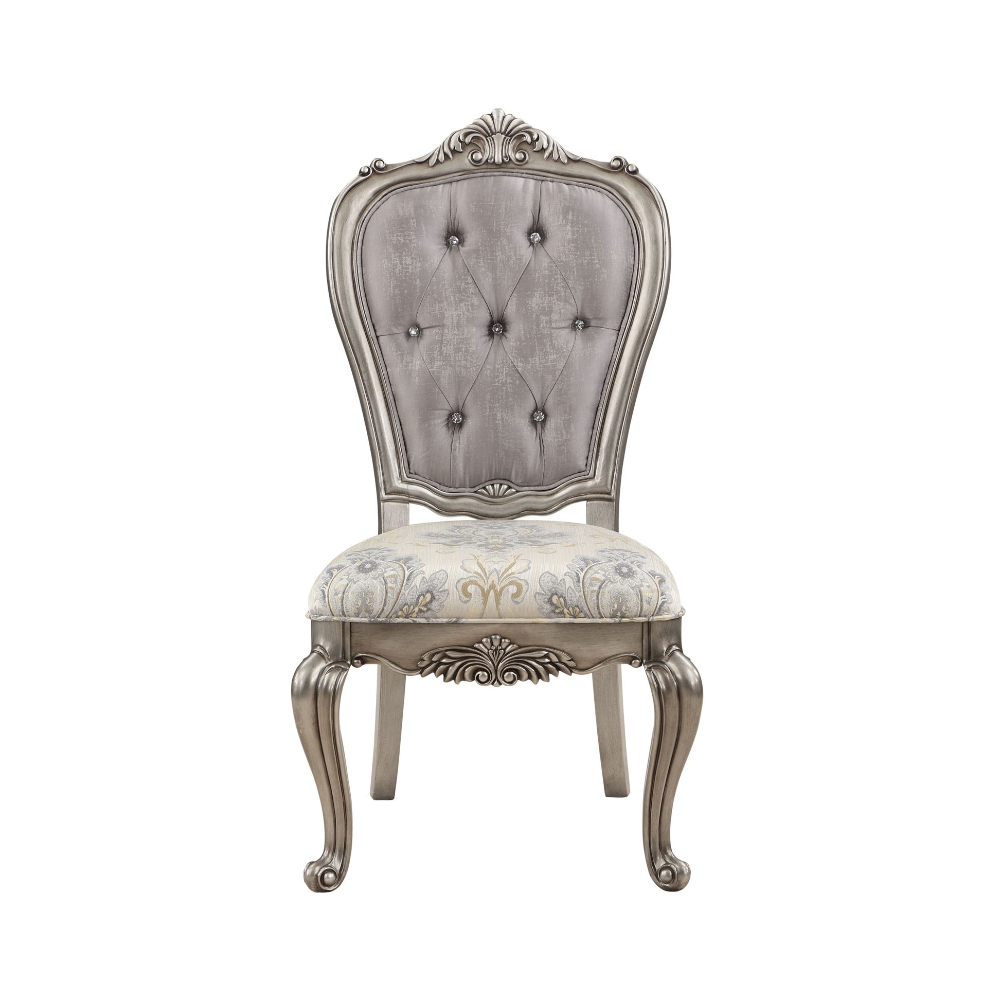 Ariadne Arm Chair Set 2 , Velvet & Antique Plantinum Finish Dn02283 Light Gray Fabric