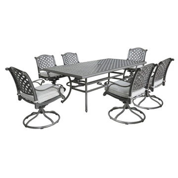 Outdoor 7 Piece Aluminum Dining Set With Cushion, Golden Gauze Grey Gold Aluminium