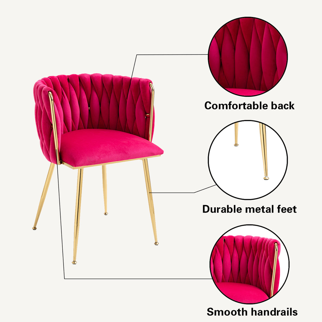 Coolmore Leisuredining Chairsaccent Chair2Pc Set Rose Red Metal