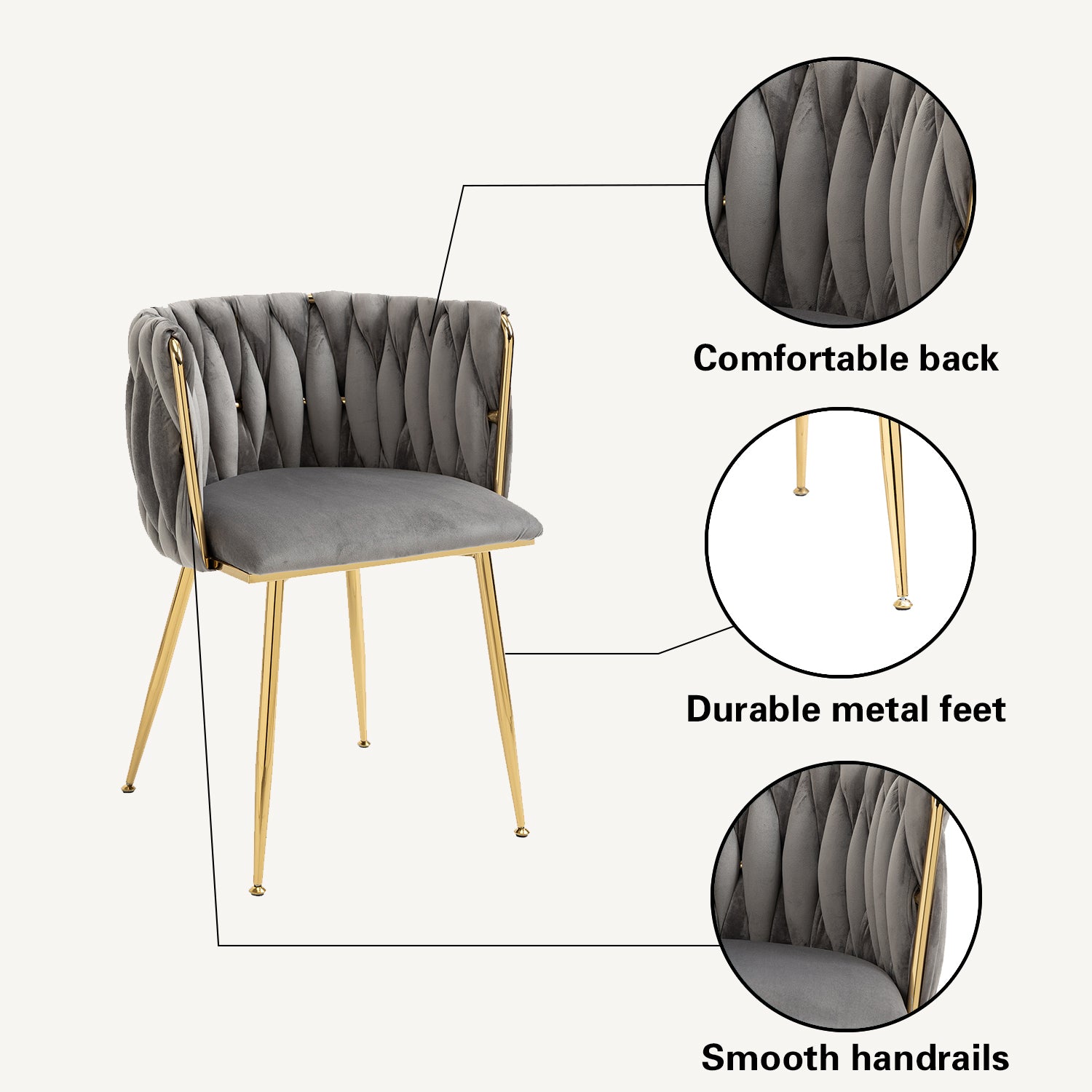 Coolmore Leisuredining Chairsaccent Chair2Pc Set Grey Metal