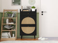 Rattan, Allen 2 Door 1 Drawer Cabinet, Shoe Rack, Double Layer, Suitable For Entrance Black Particle Board