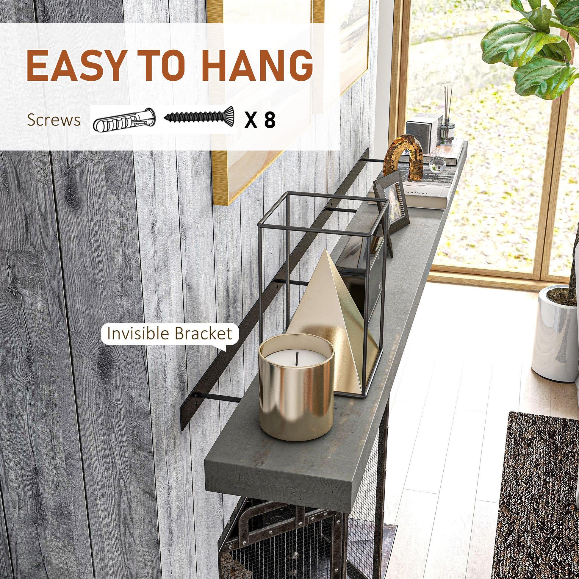 Homcom 72 Inch Fireplace Mantel, Floating Farmhouse Solid Fir Wood Shelf, Handmade Heavy Duty Wall Mounted Shelf, With Metal Bracket, Rustic Gray Gray Wood
