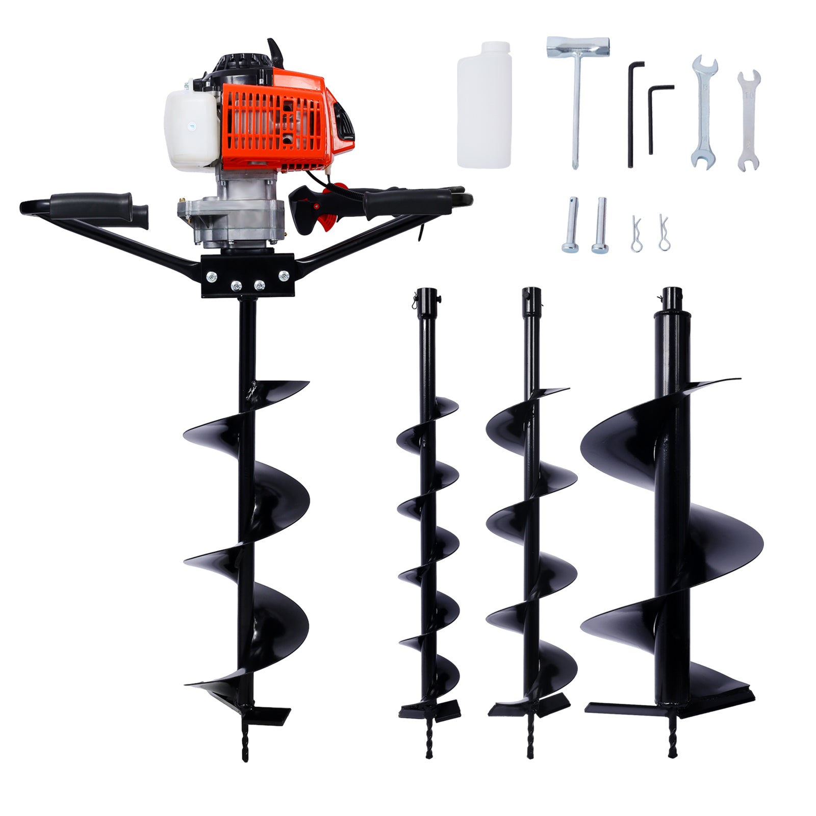 2.7Hp Post Hole Digger 63Cc Two Person Handle Gas Powered 2 Stroke Auger Digging Drill Shaft Size 3 4" Machine Only Epa Complaint Withl4" L6" L8" L12" Drill Bits Black Steel