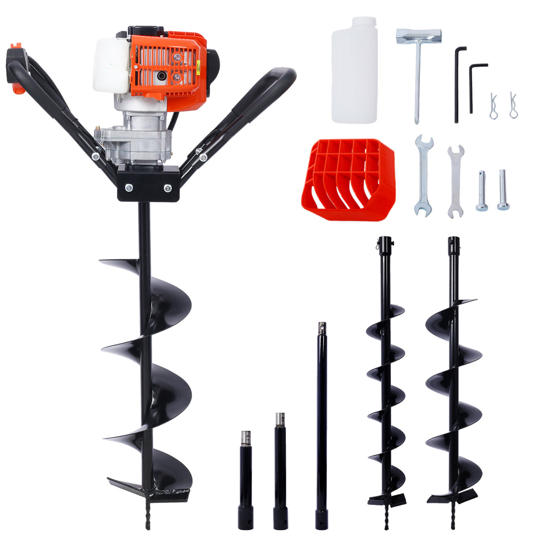 V Type 52Cc 2 Stroke Gas Post Hole Digger One Man Auger Epa Machine Plant Soil Digging Fence Withhole Digger Replacement Auger Bits L4" L6" L8" Drill Bits Ext Rod Kits Black Steel