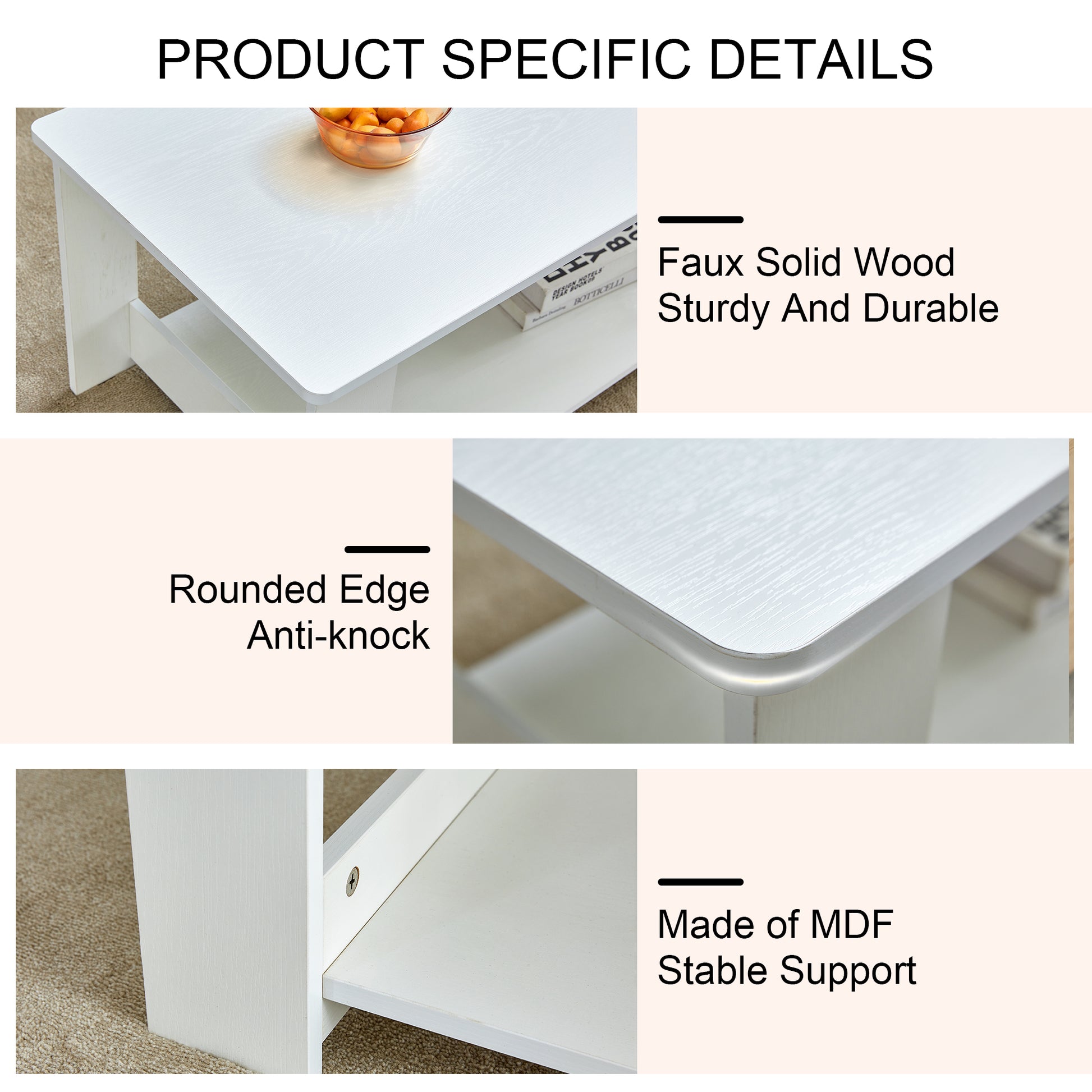 A Modern And Practical White Coffee Table And Coffee Table. The Double Layered Coffee Table Is Made Of Mdf Material,. Suitable For Living Room, Bedroom, And Study.43.3"*21.6"*16.5" Ct 16 White Mdf