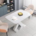 Modern Square Dining Table, Stretchable, White Table Top Mdf X Shape Table Leg With Metal Base White Coffee & End Tables Mdf Steel