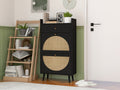 Rattan, Allen 2 Door 1 Drawer Cabinet, Shoe Rack, Double Layer, Suitable For Entrance Black Particle Board