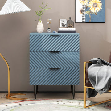 3 Drawer Cabinet, Accent Storage Cabinet, Suitable For Bedroom, Living Room, Study Blue Particle Board