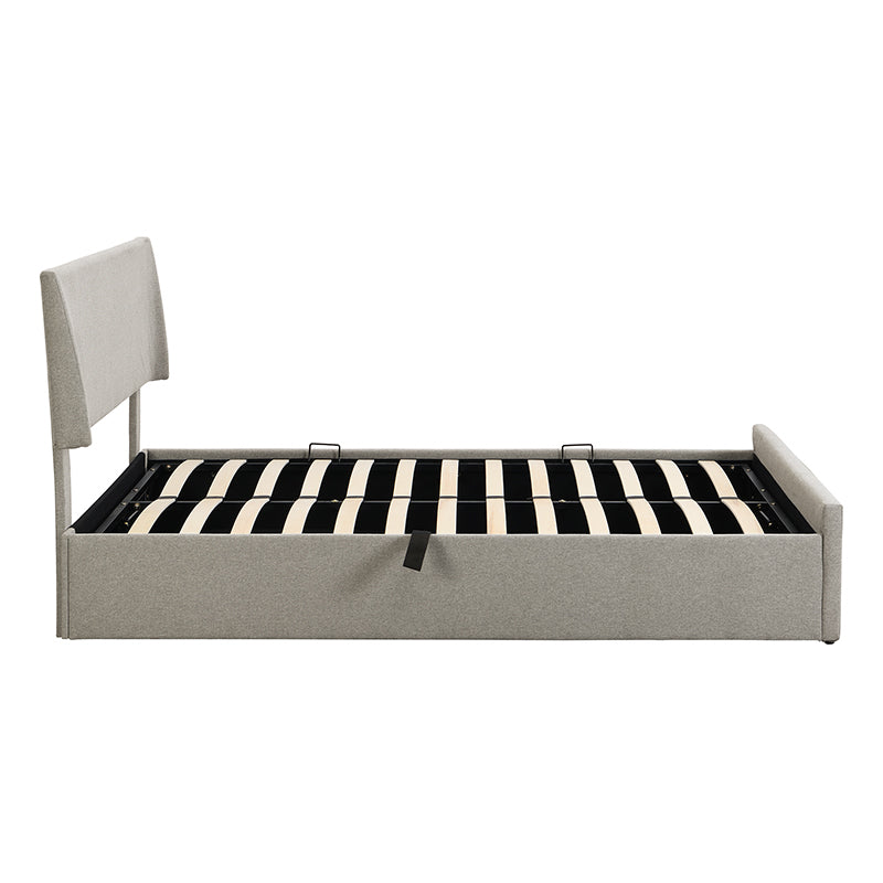 Queen Size Sleigh Bed With Side Tilt Hydraulic Storage System, Linen Upholstery, Gray Gray Linen