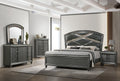 Glam Upholstered Queen Bed Gray Panel Bedroom W Led Lights Faux Crystals Velvet Upholstered Headboard Bedroom Wooden Furniture Gray Solid Wood