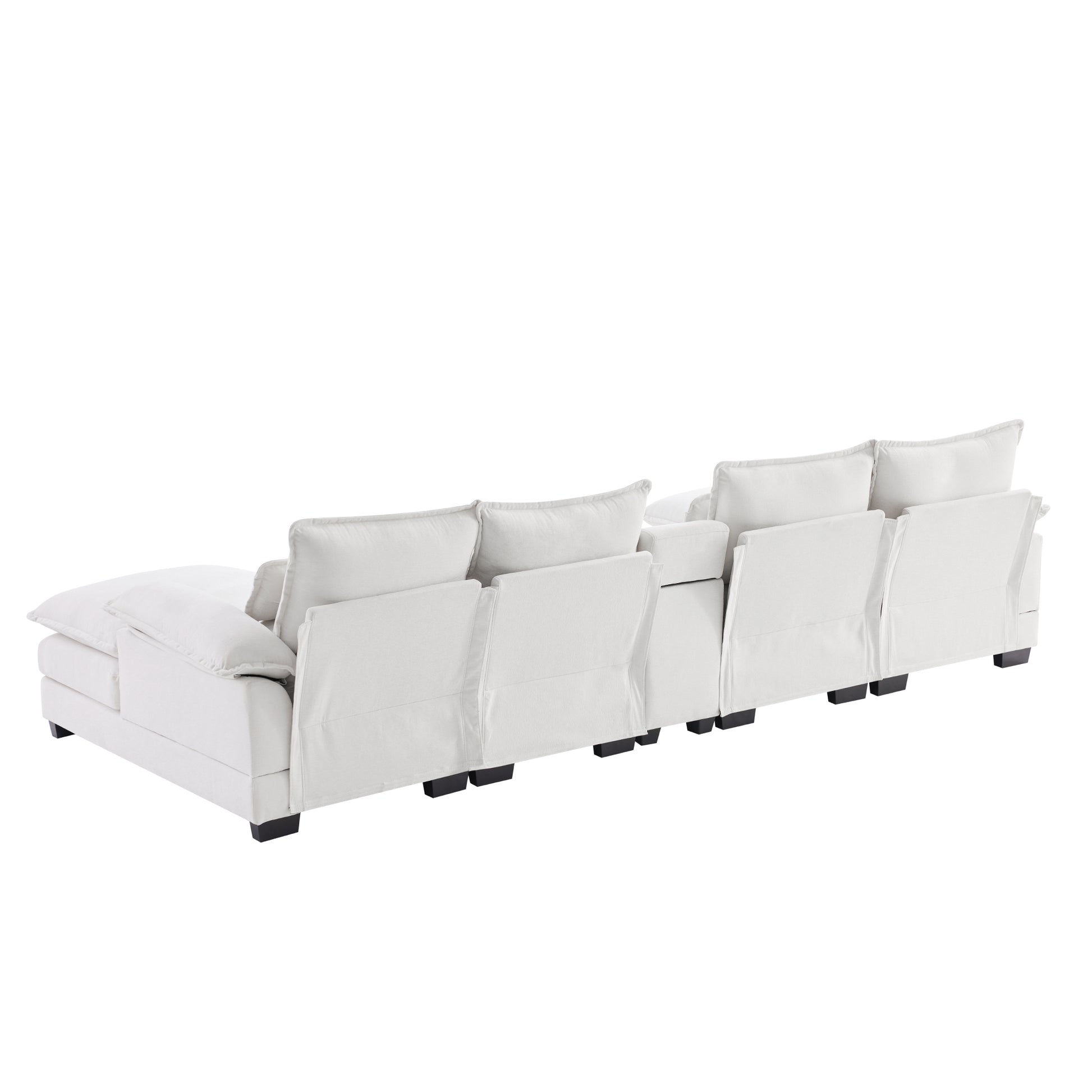 123*55" Modern U Shaped Sofa With Console,Cupholders And Usb Ports,6 Seat Upholstered Symmetrical Indoor Furniture,Sleeper Couch Set With Chaise For Living Room,Apartment,2 Colors White Chenille 6 Seat