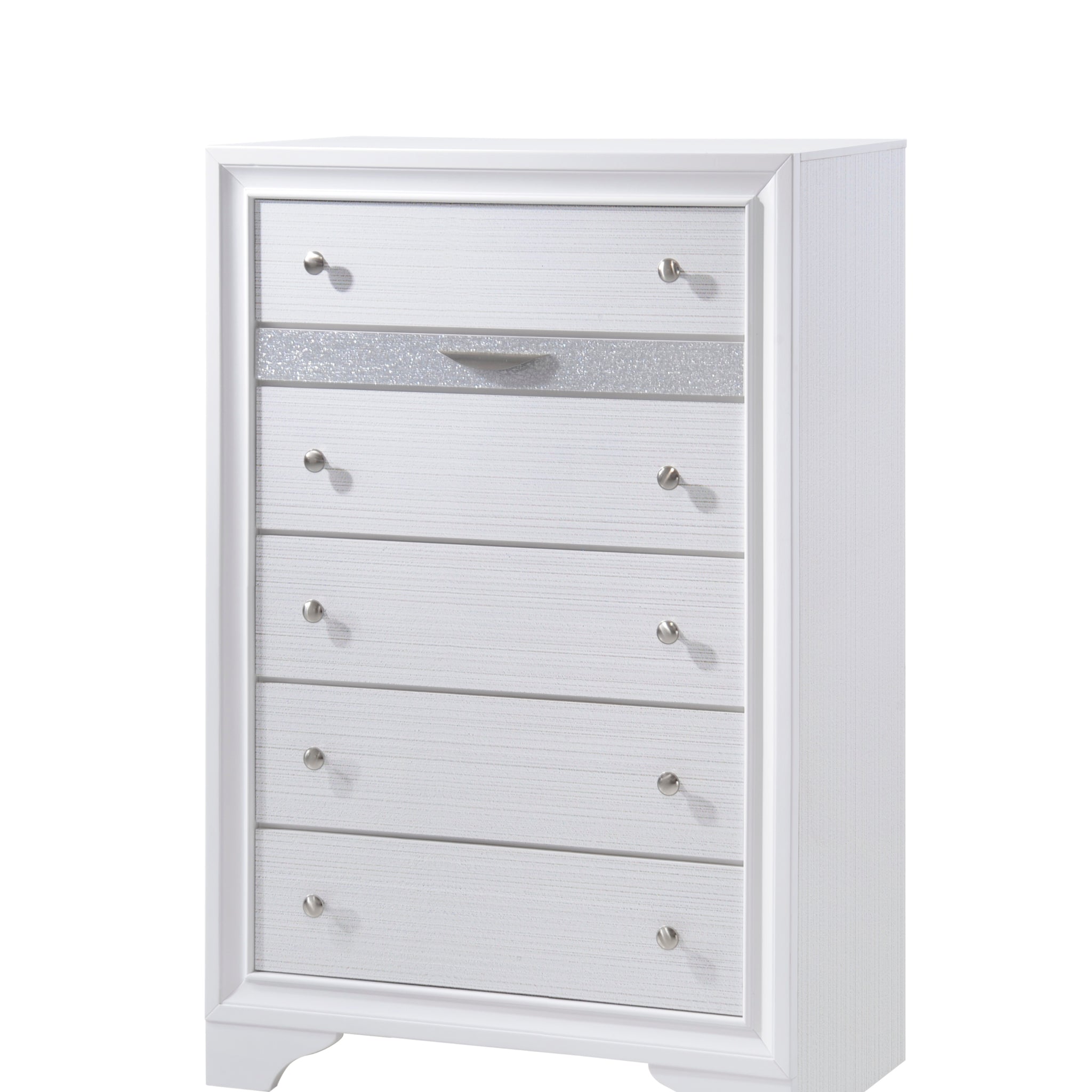 Matrix Traditional Style 5 Drawer Chest Made With Wood In White Color White Bedroom Traditional Solid Wood Mdf Wood