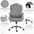 Vinsetto Home Office Chair, Velvet Computer Chair, Button Tufted Desk Chair With Swivel Wheels, Adjustable Height, And Tilt Function, Light Gray Gray Polyester