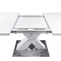 Modern Square Dining Table, Stretchable, White Table Top Mdf X Shape Table Leg With Metal Base White Coffee & End Tables Mdf Steel