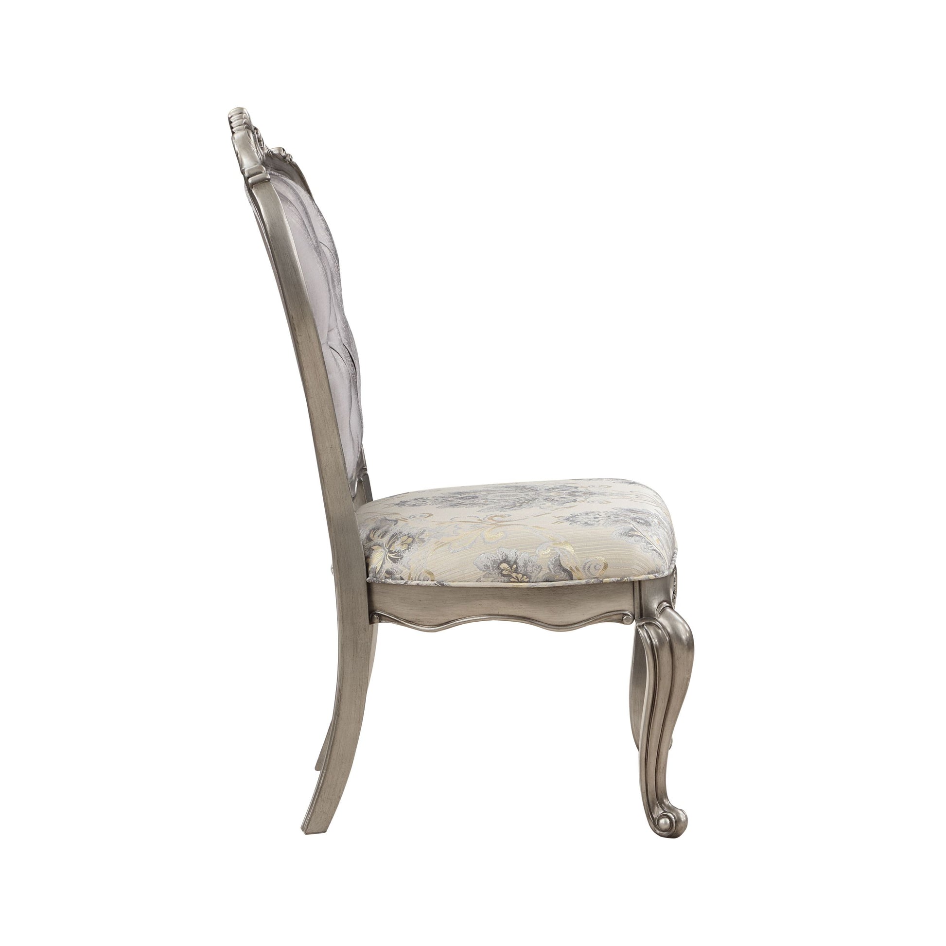 Ariadne Arm Chair Set 2 , Velvet & Antique Plantinum Finish Dn02283 Light Gray Fabric