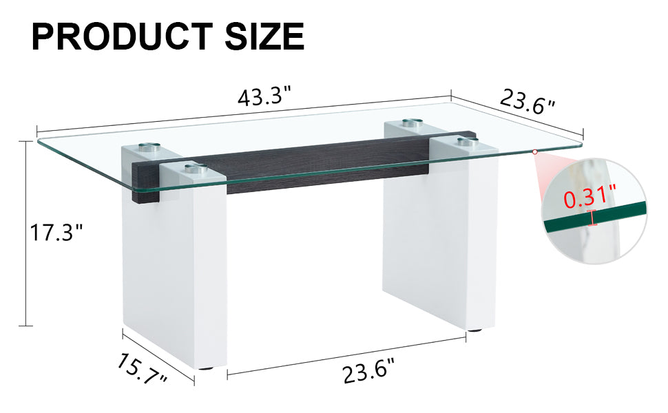 Modern Minimalist Transparent Tempered Glass Coffee Tablepaired With White Mdf Decorative Columns. Computer Desk. Game Table. Ct 1546 Transparent Glass