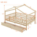 Full Size Wooden House Bed With Two Drawers, Natural Box Spring Not Required Full Natural Wood Bedroom Pine Bed Frame Wood