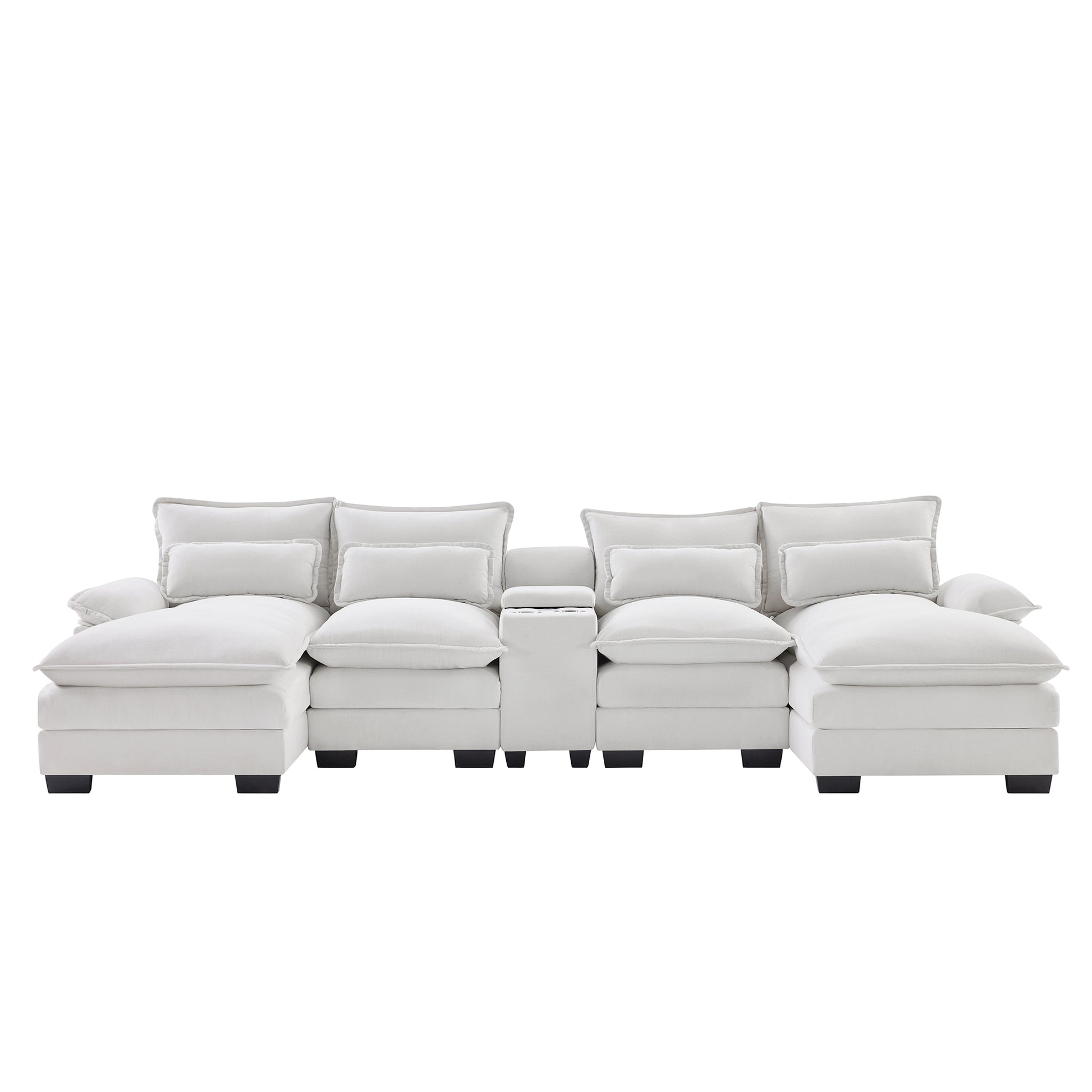 123*55" Modern U Shaped Sofa With Console,Cupholders And Usb Ports,6 Seat Upholstered Symmetrical Indoor Furniture,Sleeper Couch Set With Chaise For Living Room,Apartment,2 Colors White Chenille 6 Seat