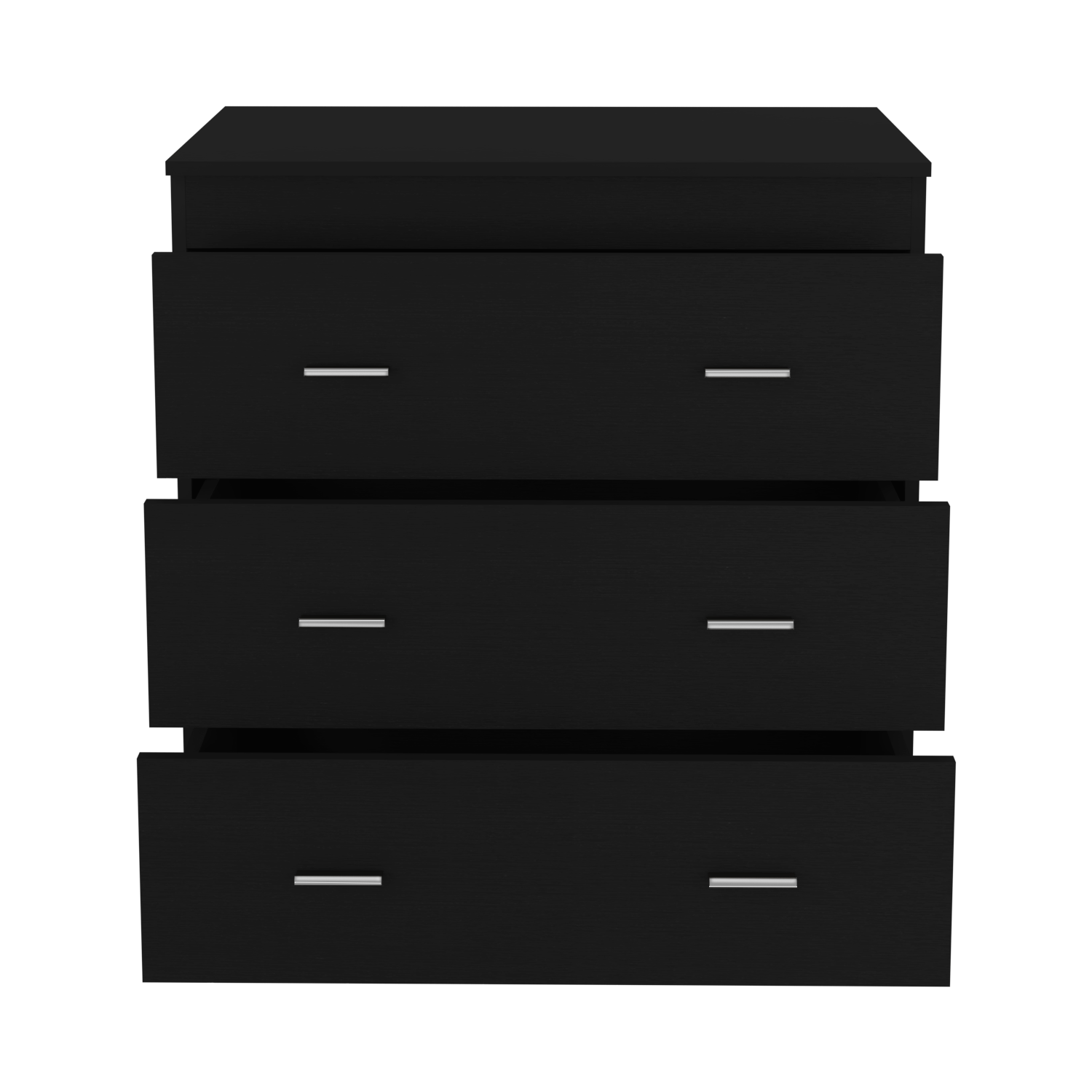 Dresser 33"H, Three Drawer, Superior Top, Metal Handles, Black Black Pine Particle Board Engineered Wood