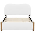 Full Size Upholstered Platform Bed With Wood Supporting Feet, White Box Spring Not Required Full White Bedroom Bed Frame Upholstered