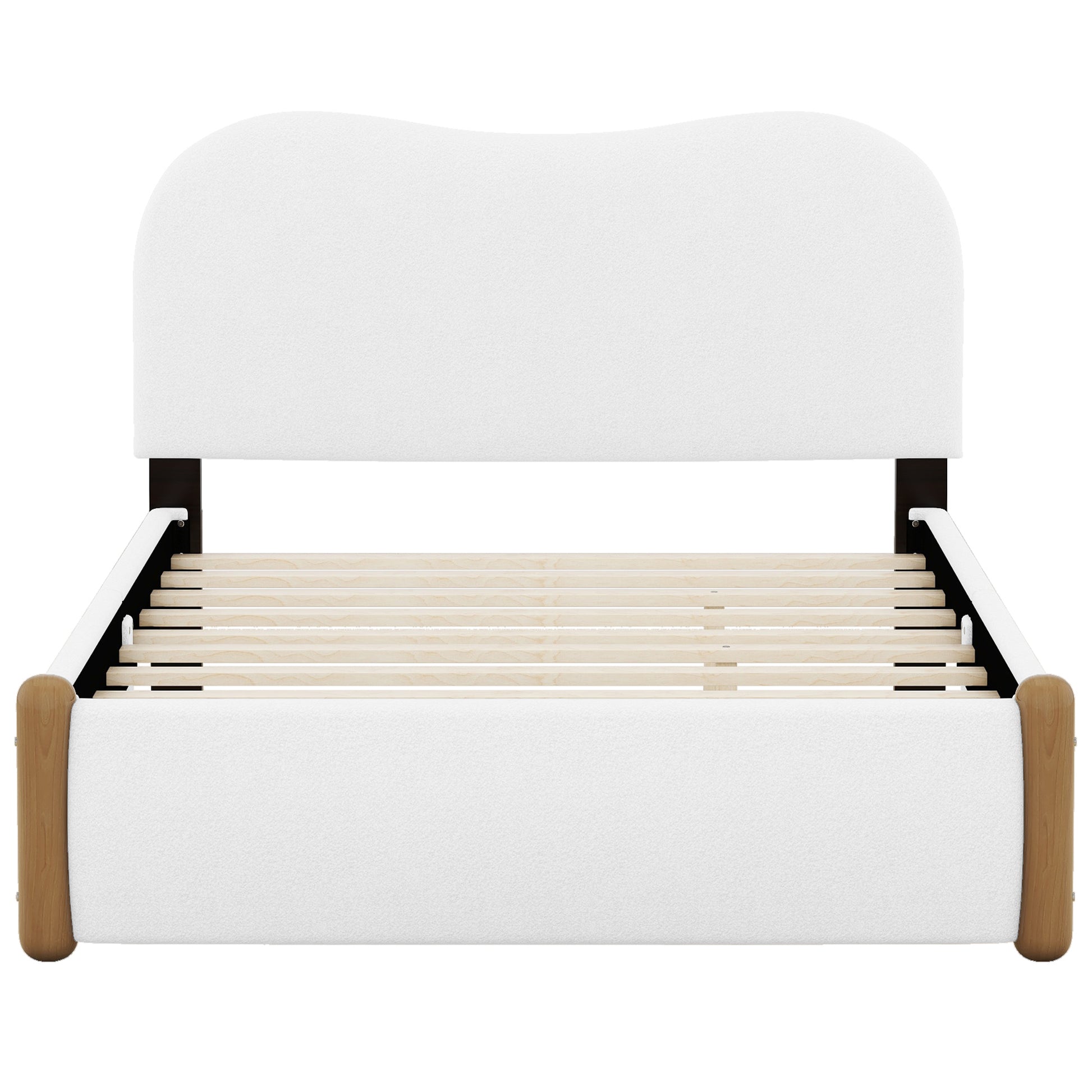 Full Size Upholstered Platform Bed With Wood Supporting Feet, White Box Spring Not Required Full White Bedroom Bed Frame Upholstered