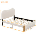 Full Size Upholstered Platform Bed With Wood Supporting Feet, Beige Box Spring Not Required Full Beige Bedroom Bed Frame Upholstered