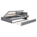 Full Size Wood Storage Hydraulic Platform Bed With Twin Size Trundle, Side Table And Lounge, Gray Box Spring Not Required Full Gray Wood Bedroom Bed Frame Solid Wood Mdf