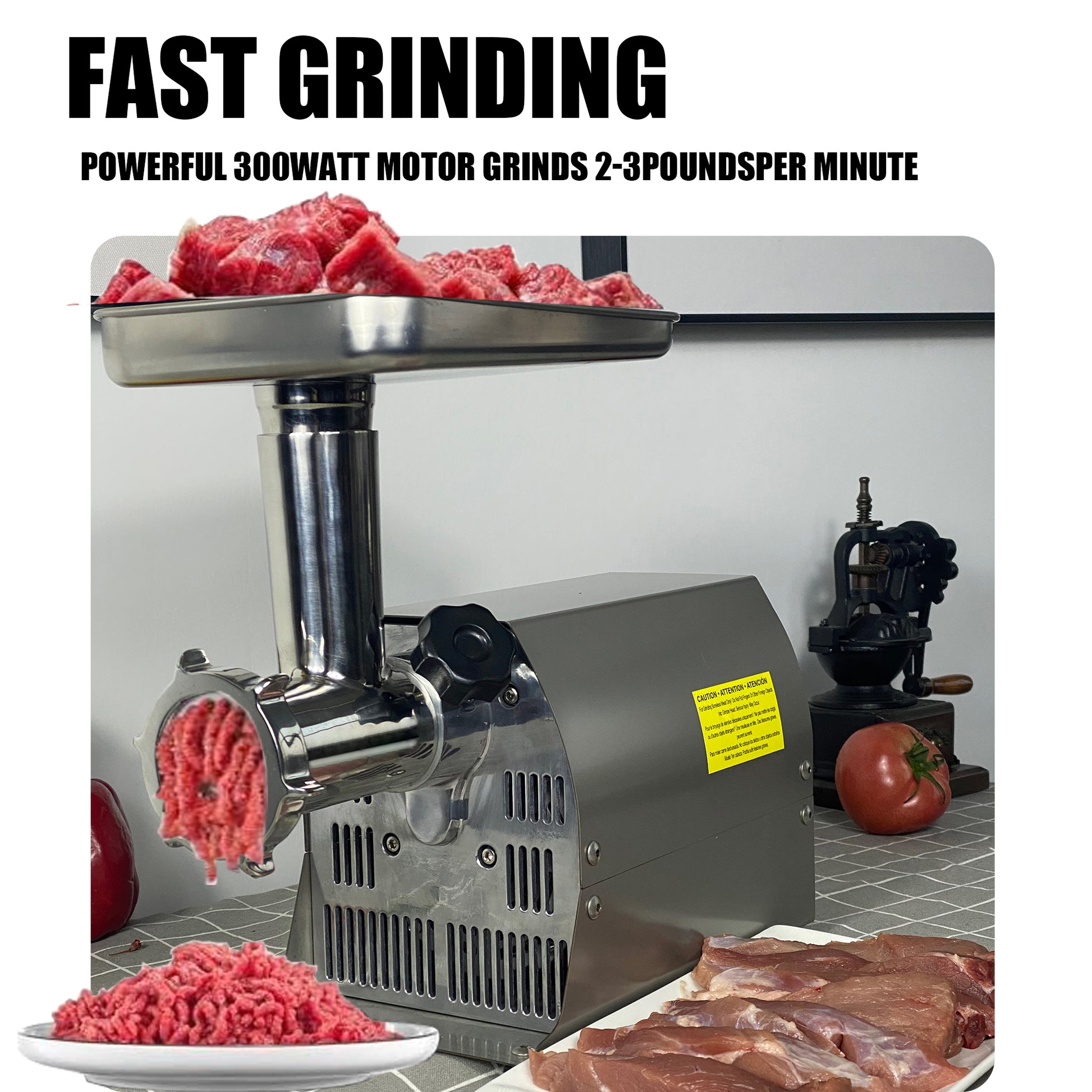 Meat Grinder Commercial Meat Grinding Machine Electric Meat Chopper Mincer With 4 6 8Mm Grinding Plates & Stuffing Tubes Stainless Steel Aqua Grey Kitchen Stainless Steel
