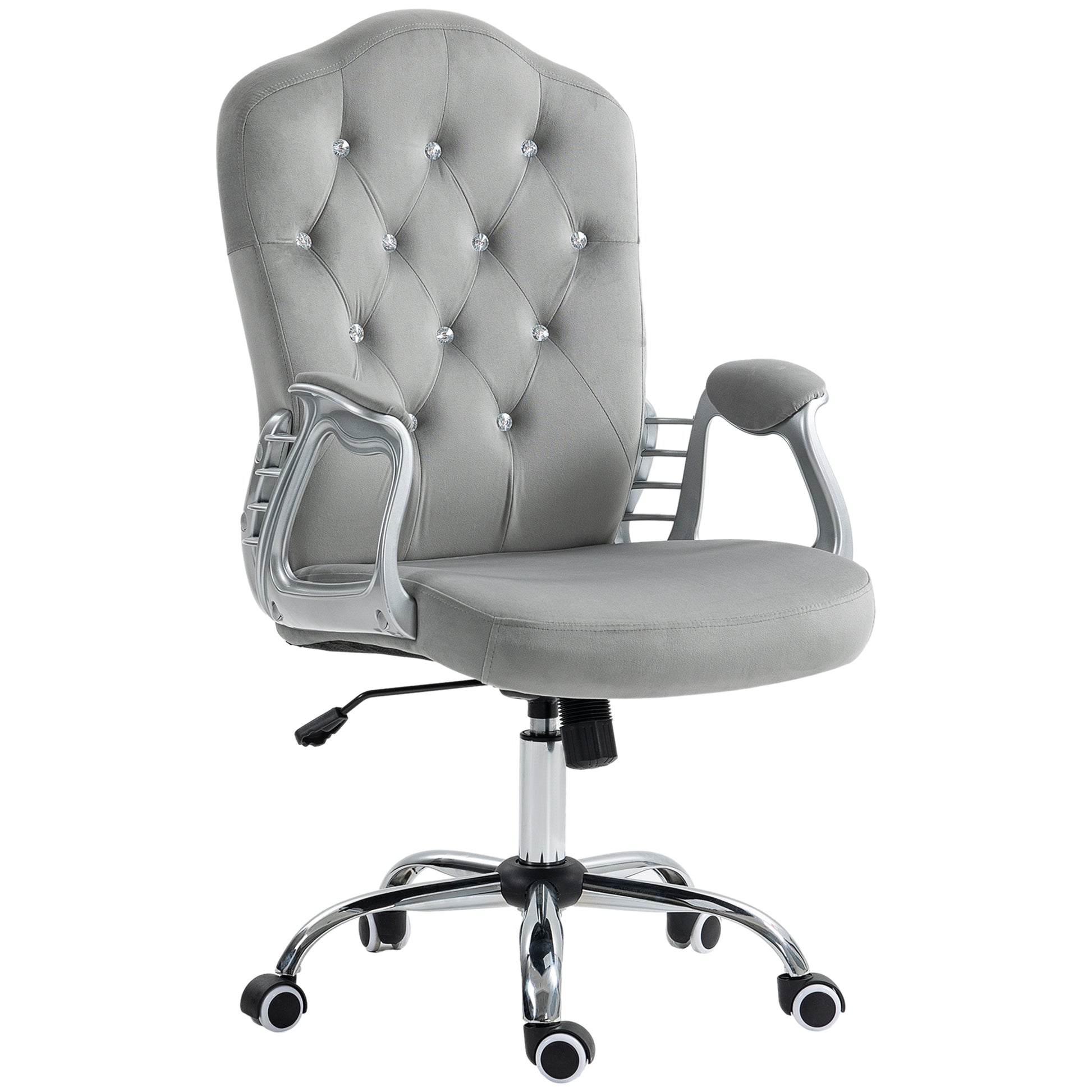 Vinsetto Home Office Chair, Velvet Computer Chair, Button Tufted Desk Chair With Swivel Wheels, Adjustable Height, And Tilt Function, Light Gray Gray Polyester