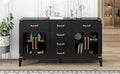 6 Drawer And 2 Cabinet Retro Sideboard With Extra Large Storage Space, With Gold Handles And Solid Wood Legs, For Kitchen And Living Room Black Black Solid Wood Mdf